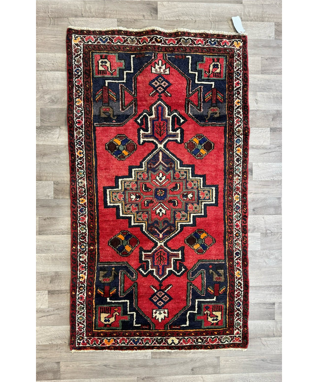 3'3" x 6' Vintage Hand-knotted Wool Oriental Rug