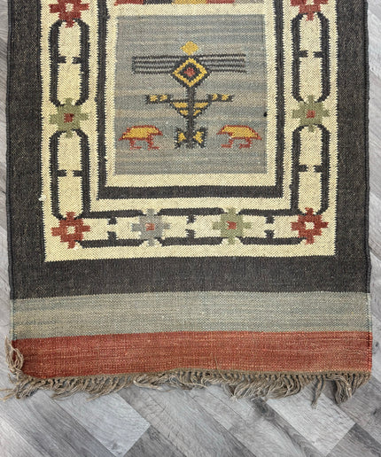 2'8"x11'11" Kilim Indian Birdsong Design Runner