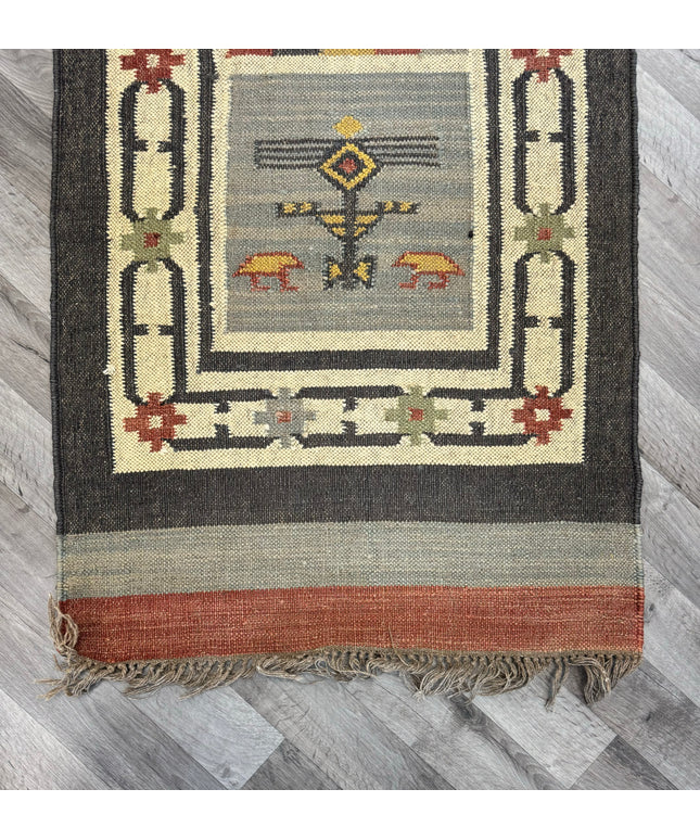 2'8"x11'11" Kilim Indian Birdsong Design Runner