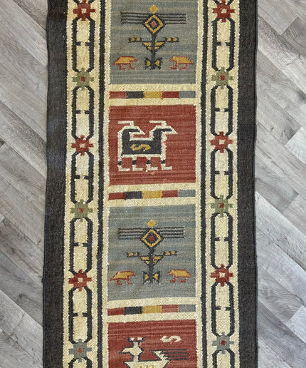 2'8"x11'11" Kilim Indian Birdsong Design Runner