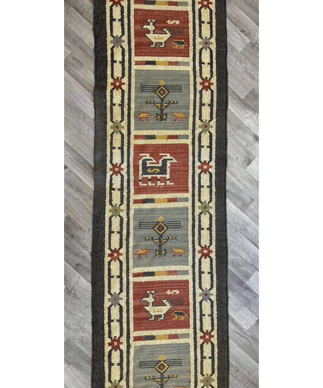 2'8"x11'11" Kilim Indian Birdsong Design Runner