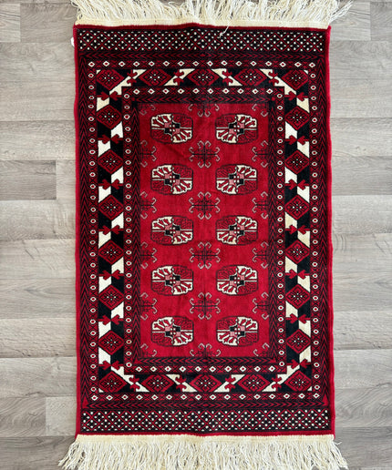 2x3'5" Scarlet Red Bokhara Rug