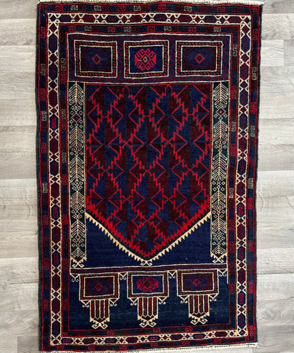 2'10"x4'4" Tribal Wool Rug Balouchi Prayer Rug