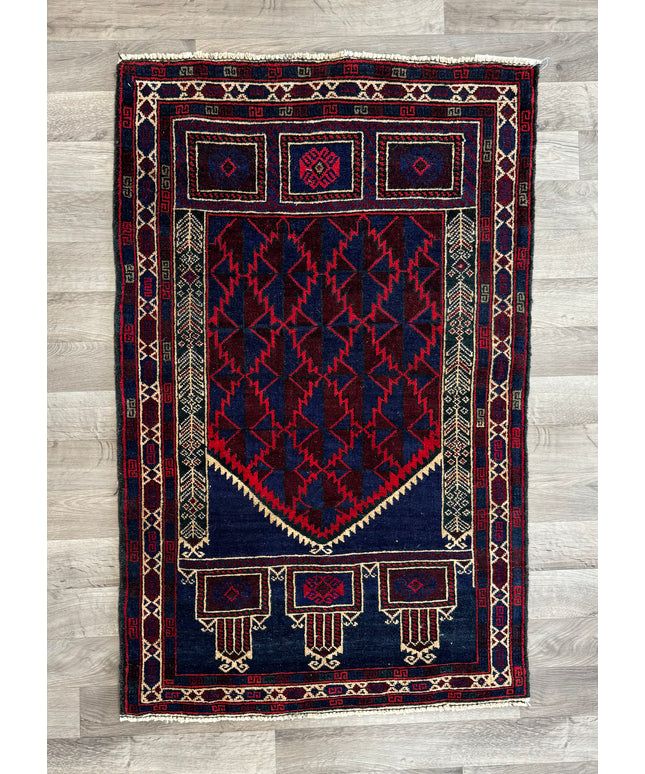 2'10"x4'4" Tribal Wool Rug Balouchi Prayer Rug