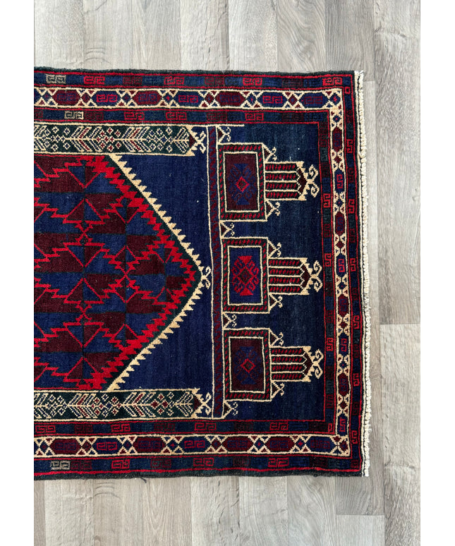 2'10"x4'4" Tribal Wool Rug Balouchi Prayer Rug