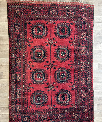 4' x 6'3" Vintage Hand-knotted Wool Oriental Rug