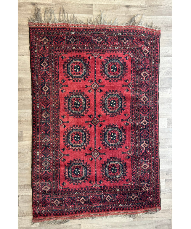 4' x 6'3" Vintage Hand-knotted Wool Oriental Rug