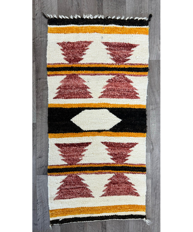 1'6" x 5'11" Antique Hand-Woven Wool Navajo Gallup Throw Rug